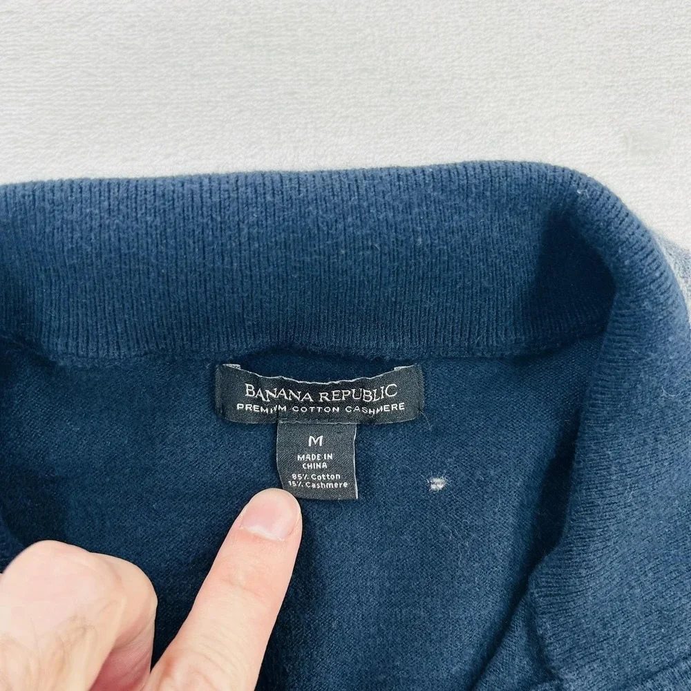 Banana Republic Sweater Mens Medium Blue Mock Neck 1/4 Zip Cotton Cashmere Knit